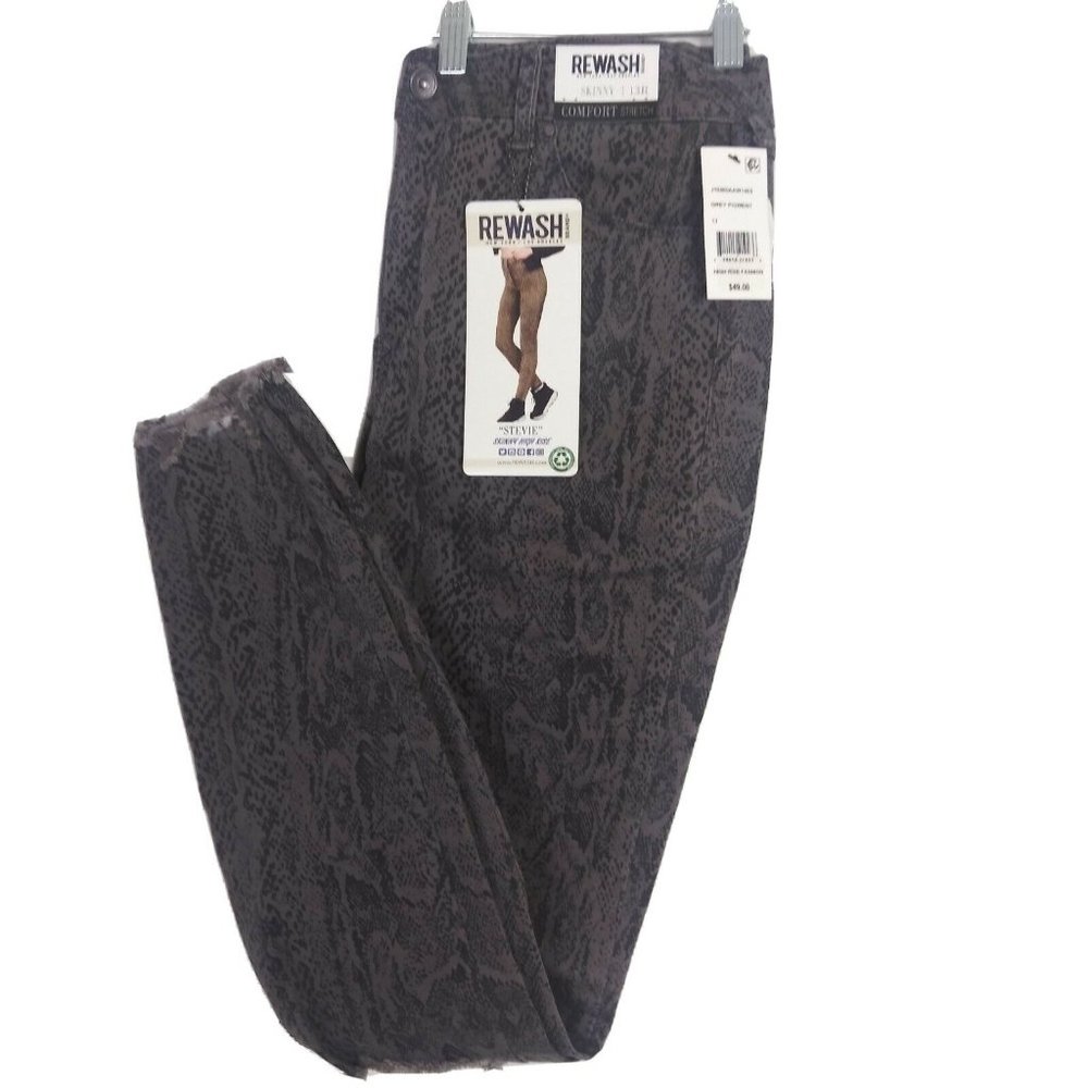 Rewash Juniors' Stevie Ripped Printed Skinny High